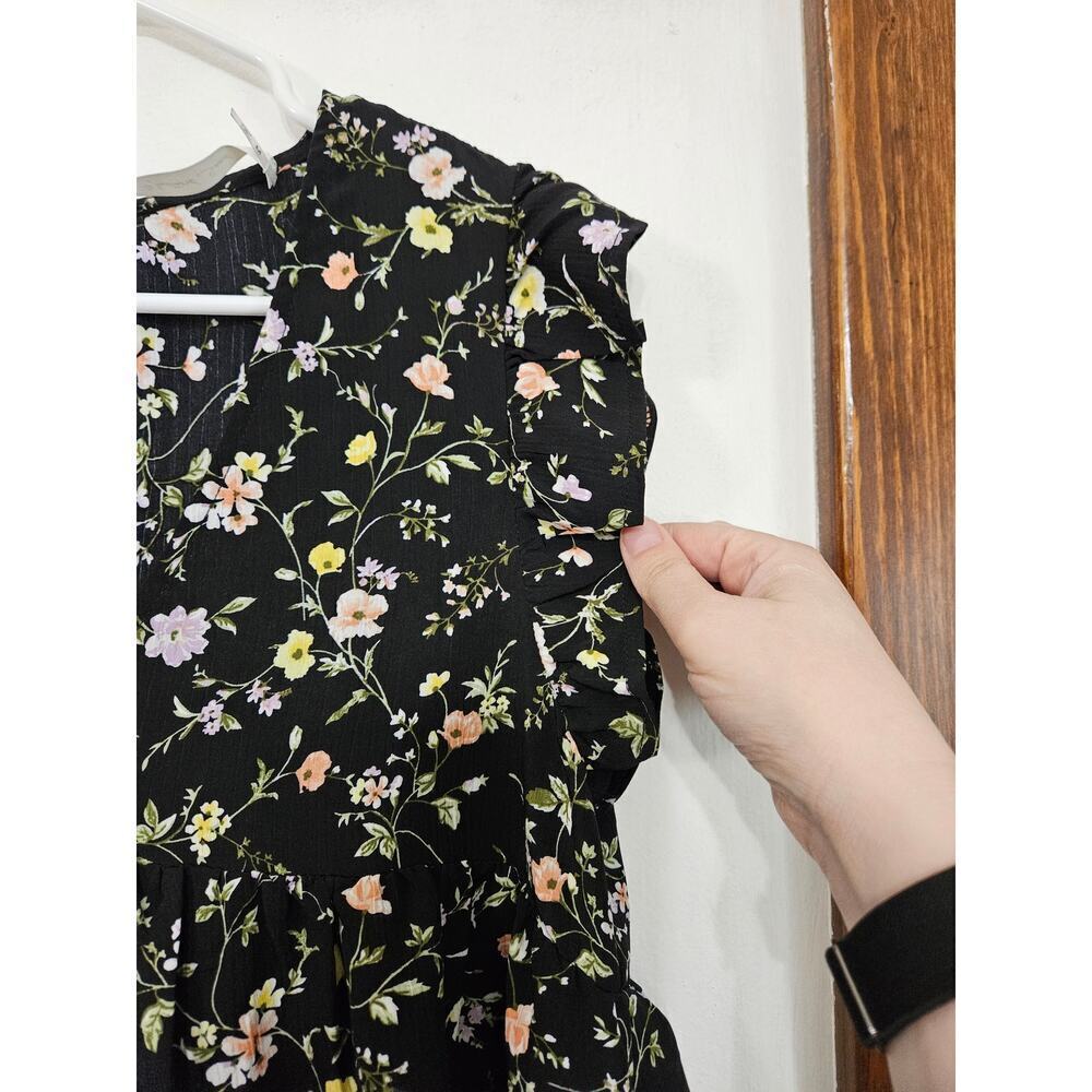 Mustard Seed Floral Short Sleeve V-Neck Key Hole Dress Romper Size M Pockets - Picture 6 of 10